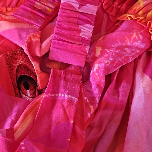 💜 Love Binetti Hera Print Dress Pink/ Fuchsia 100% Silk NWOT Sz XS - Picture 5 of 8